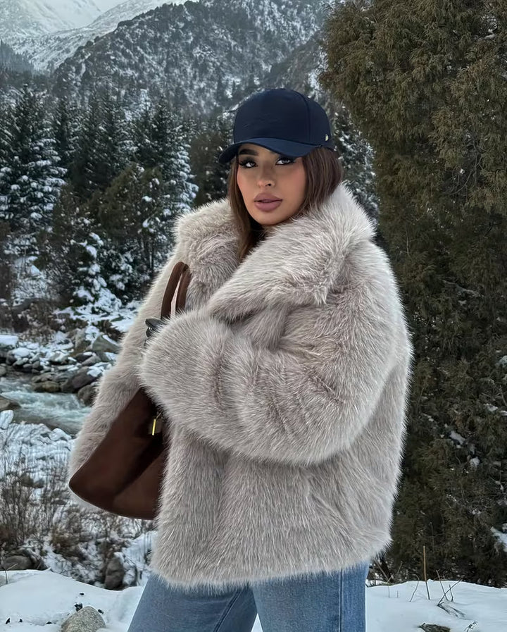 Jovalica - Faux Fur Oversized Long Sleeve Jacket