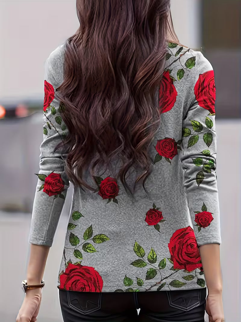 Geneora - Floral Print Mock Neck Top