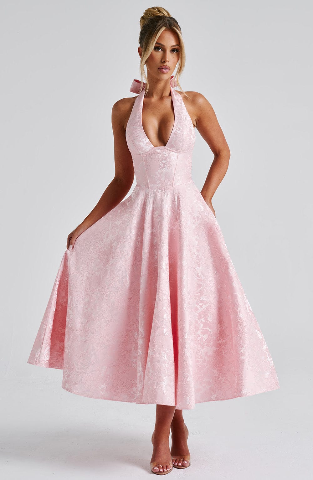 Myra - Fashionable Halter Neckline Midi Dress