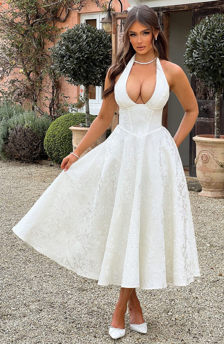 Myra - Fashionable Halter Neckline Midi Dress
