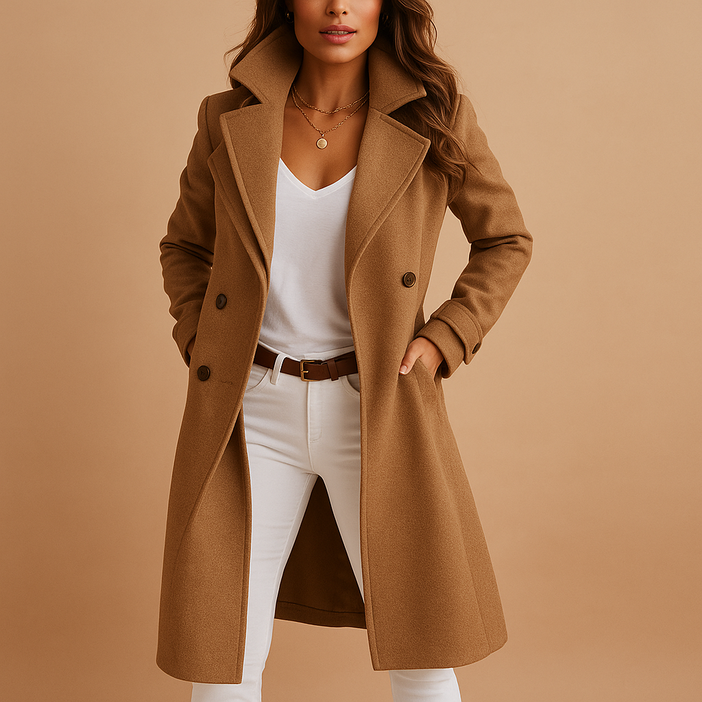 Dfina - Elegant Long Coat With Button Up