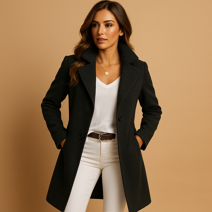 Dfina - Elegant Long Coat With Button Up