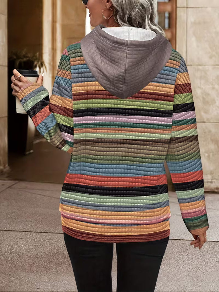 Elysavova - Striped Print Hooded Sweatshirt