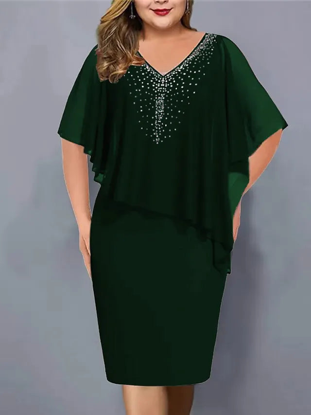 Kasiani - Rhinestone-Embellished Chiffon V-Neck Dress