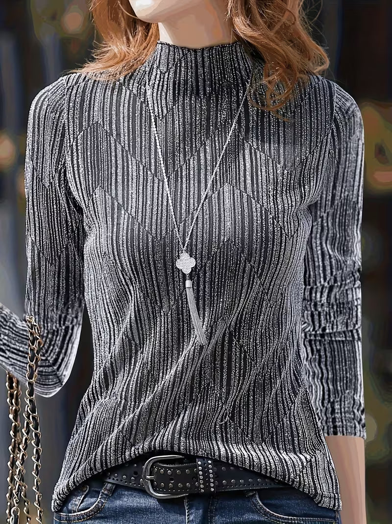 Idaletta - Long Sleeve Metallic Textured Top