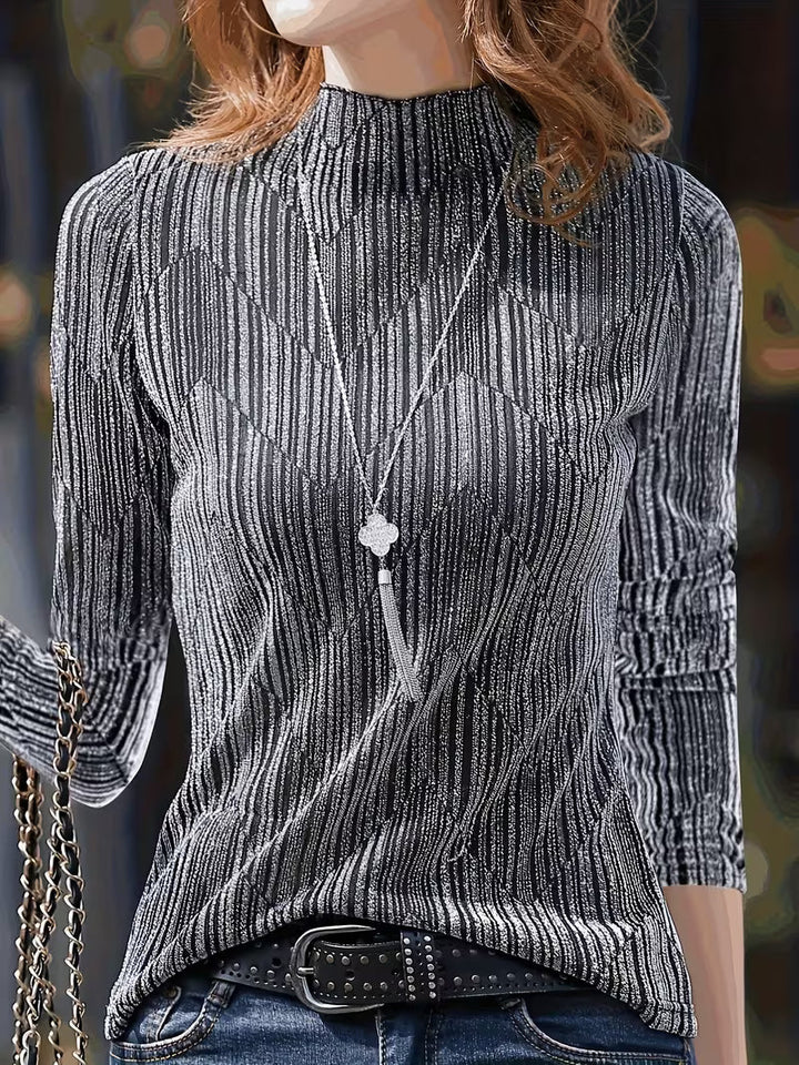 Idaletta - Long Sleeve Metallic Textured Top