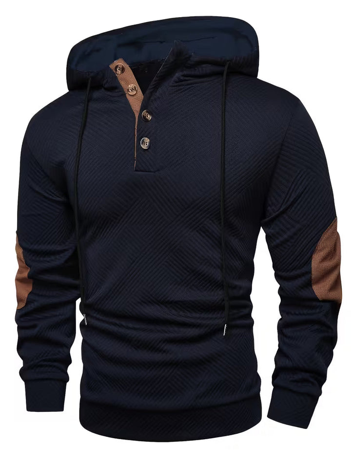 Bertax - Textured Hooded Sweatshirt with Contrast Elbow Patches