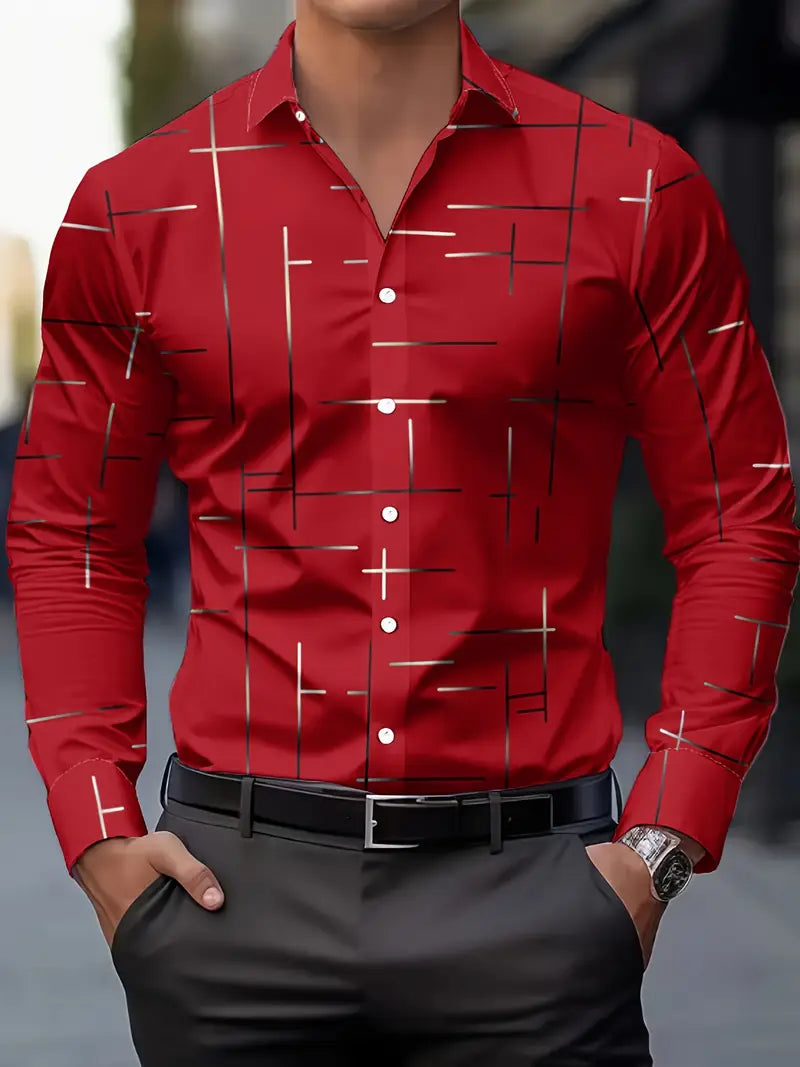 Nerio - Geometric Print Long Sleeve Shirt