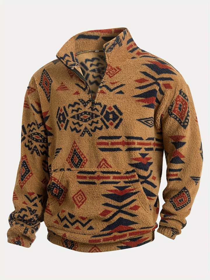 Helixbeam - Geometric Print Half-Zip Fleece Pullover Sweatshirt