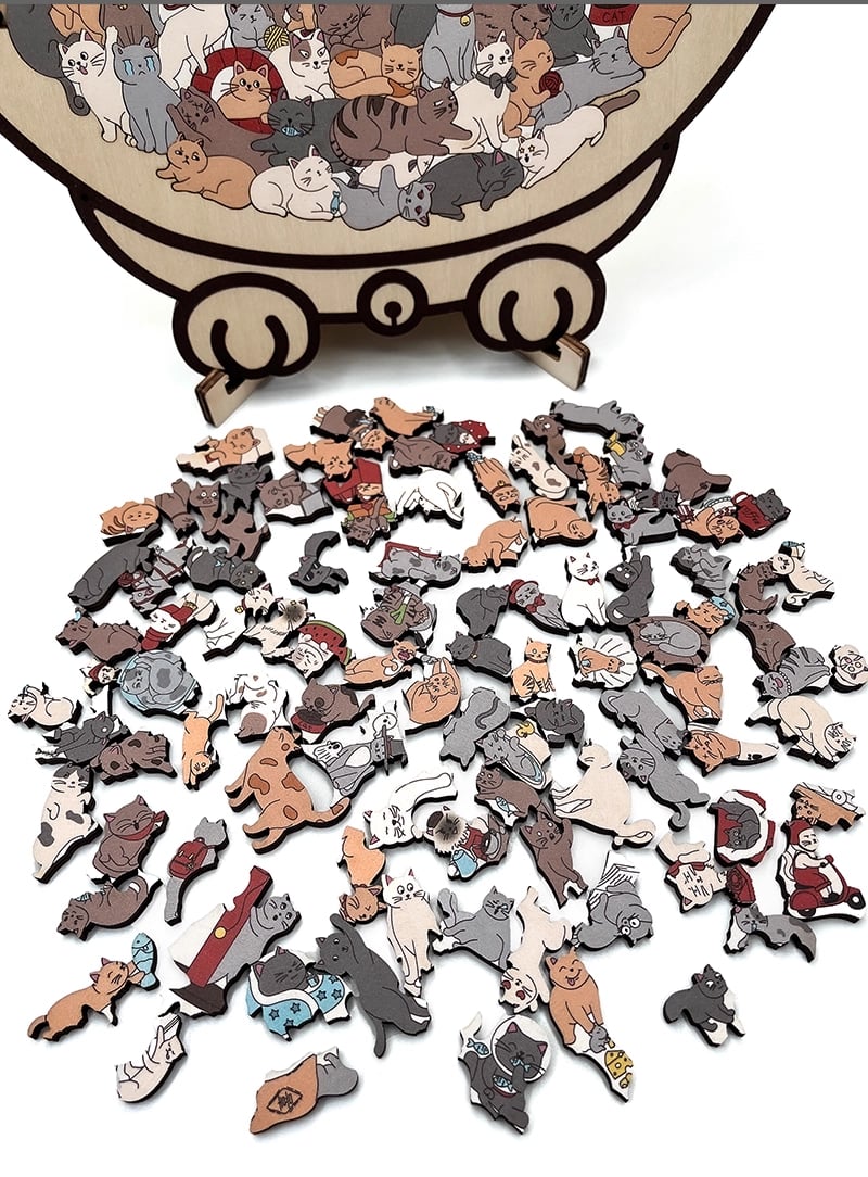 KittyCluster - 135-Piece Wooden Cat Shape Puzzle