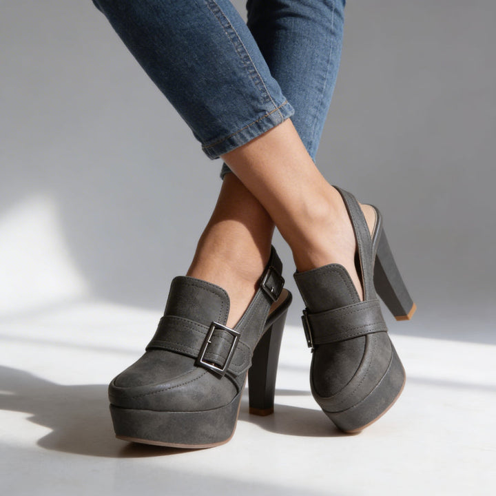 Alessya - Classic Buckle Strap Leather Pump
