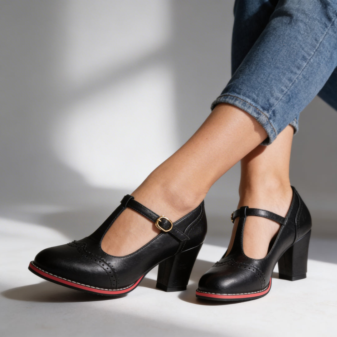 Fiorella - Classic Buckle Strap Mid Heel Pumps