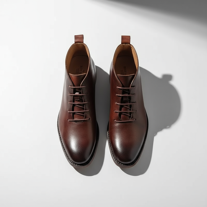 Stratosguard - Leather Lace-Up Ankle Boots With Round Toe