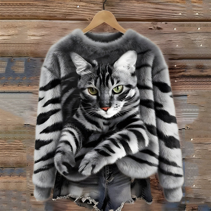Melietta - Faux Fur Sweater With Cat Print