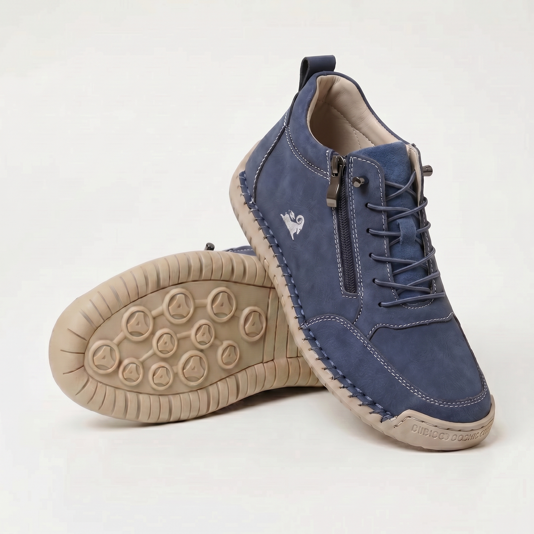 Echogrid - Lace-Up Zip Sneakers with Contrast Stitching