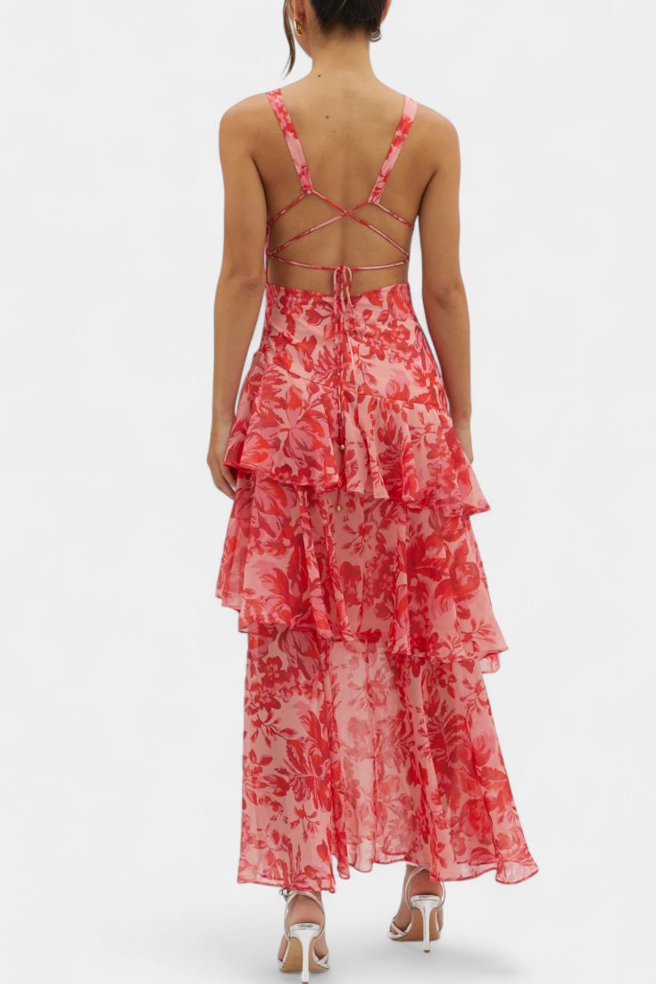 Kensie - Chiffon Dress With V-Neckline And Flowing Layers