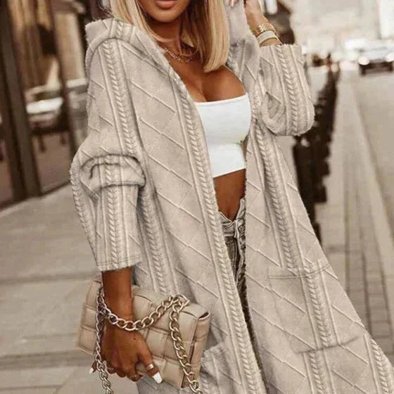 Cytheria - Longline And Cable Knit Hooded Cardigan