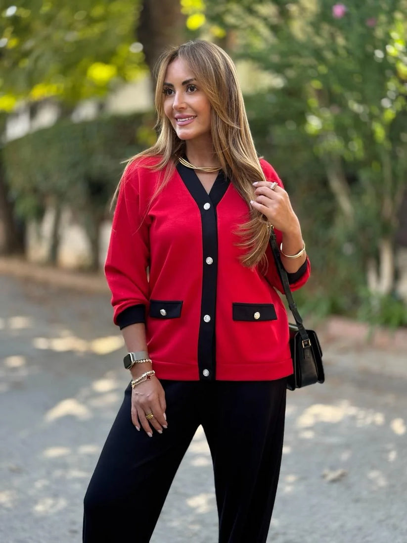 Phaedra - Ribbed Cardigan And Wide Legs Trouser