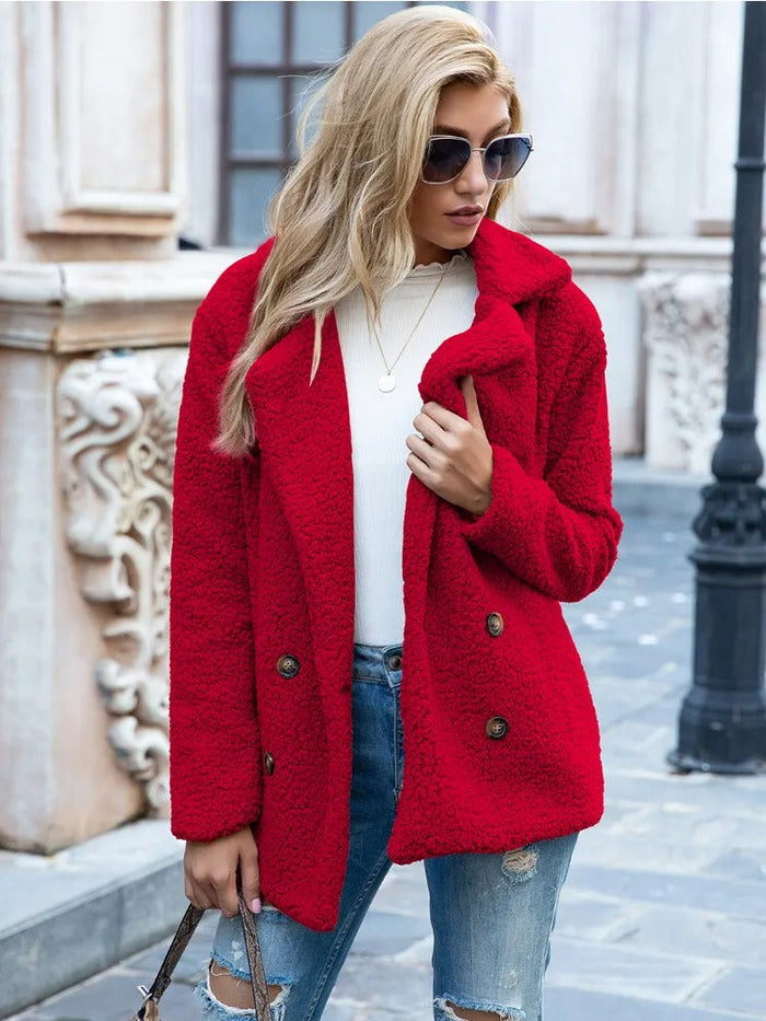Mailys -  Lamb Fur Collar Teddy Coat