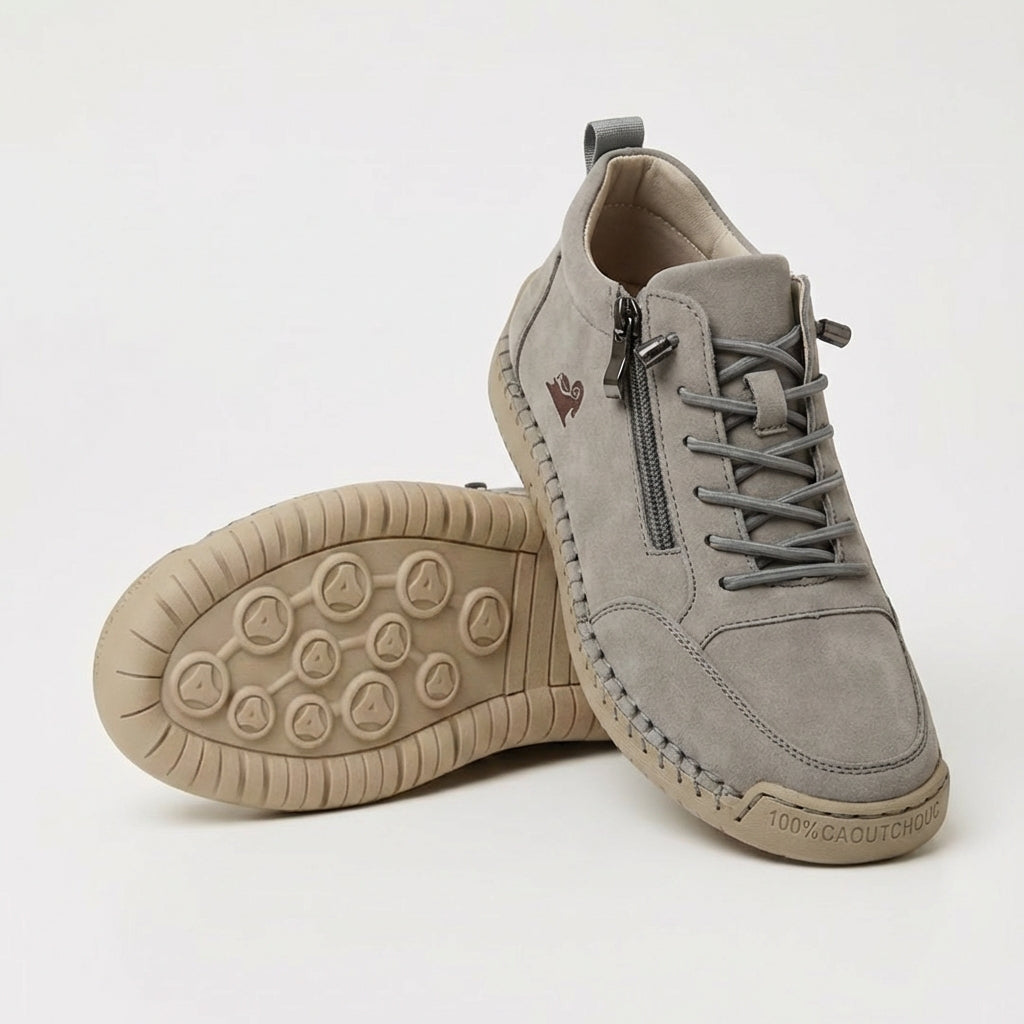 Echogrid - Lace-Up Zip Sneakers with Contrast Stitching
