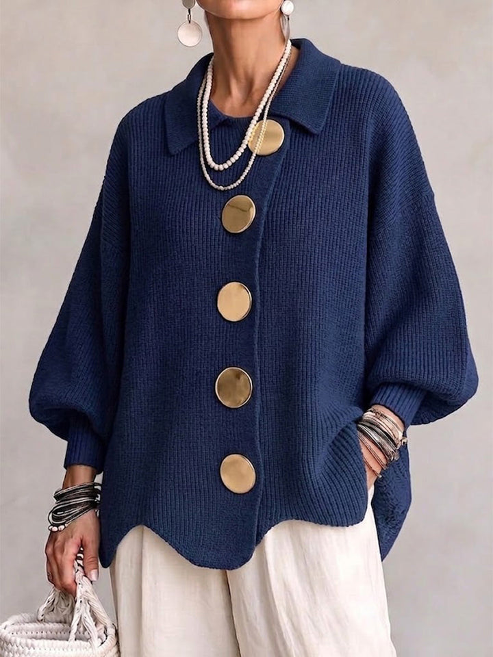 Lianea - Long Sleeve Collared Button Up Knit Cardigan