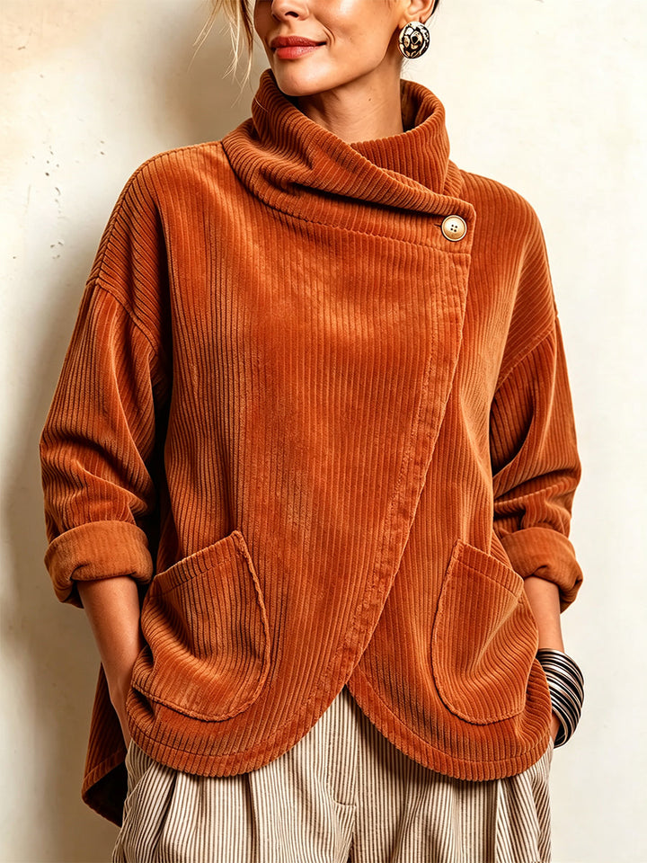 Theoana  - Asymmetric Button-Up Corduroy Jacket