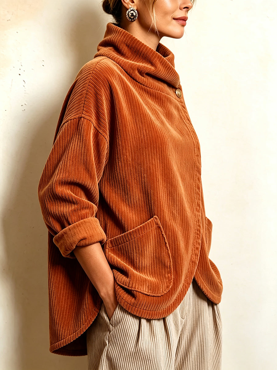 Theoana  - Asymmetric Button-Up Corduroy Jacket