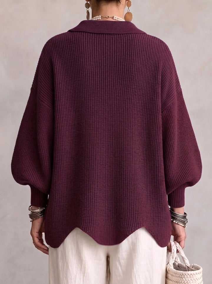 Lianea - Long Sleeve Collared Button Up Knit Cardigan