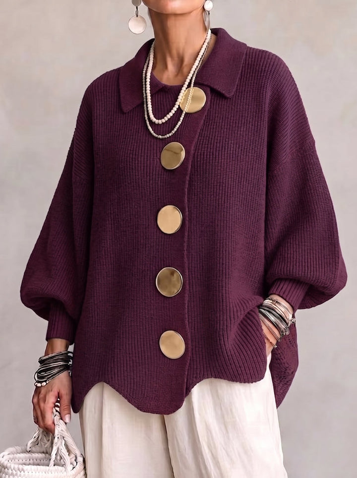 Lianea - Long Sleeve Collared Button Up Knit Cardigan
