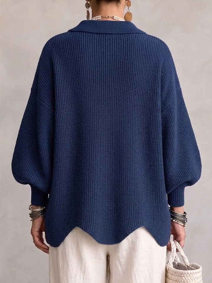 Lianea - Long Sleeve Collared Button Up Knit Cardigan