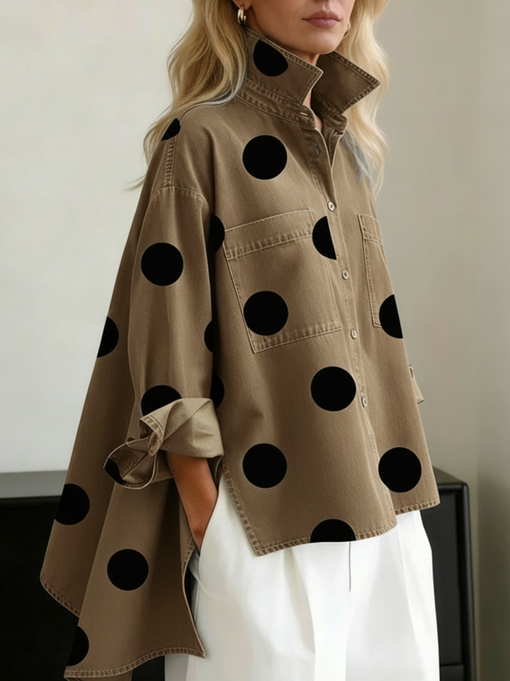 Liliira - Long Sleeve Polka Dot Denim Button-Up Shirt