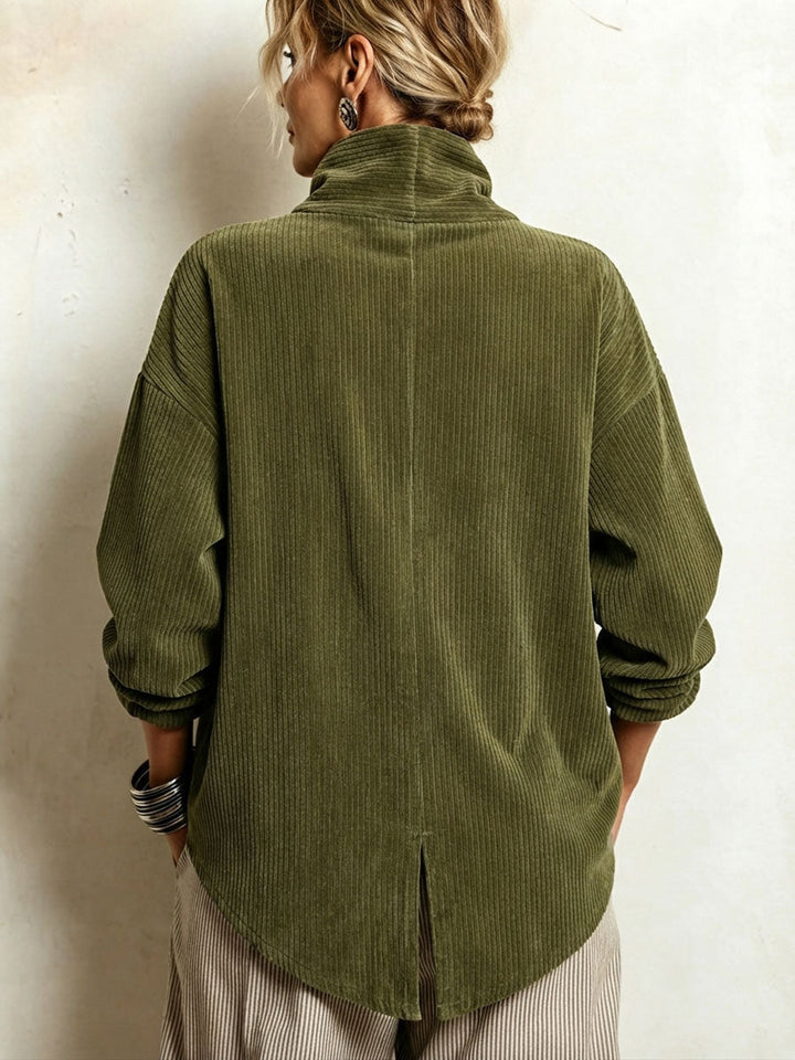 Lianana - Asymmetric Button-Up Corduroy Sweater