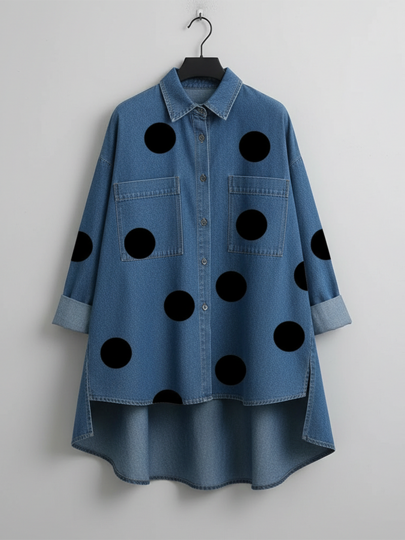 Liliira - Long Sleeve Polka Dot Denim Button-Up Shirt
