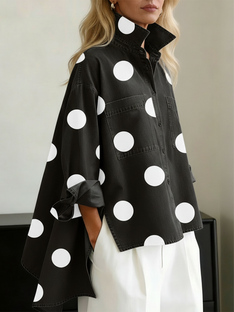Liliira - Long Sleeve Polka Dot Denim Button-Up Shirt