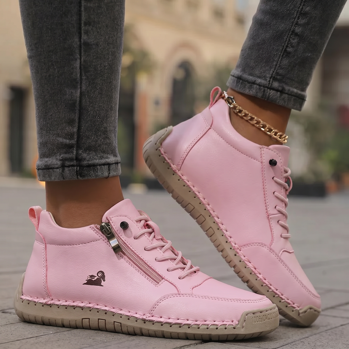 Echogrid - Lace-Up Zip Sneakers with Contrast Stitching