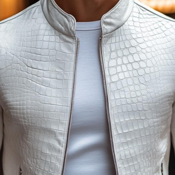 Oscar - Zipper and Stone Pattern Stylish Leather Jacket