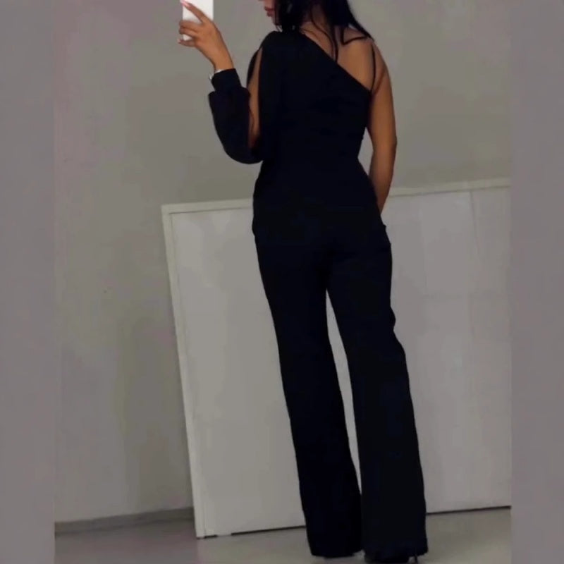 Azlina - One Shoulder Flared Jampsuit