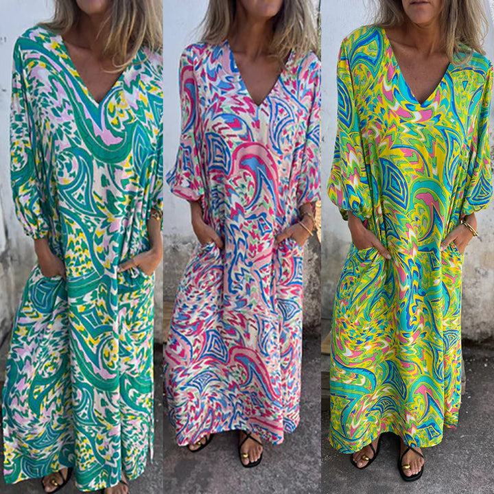 Lowri - Stylish V-neck Maxi Dress With Pockets
