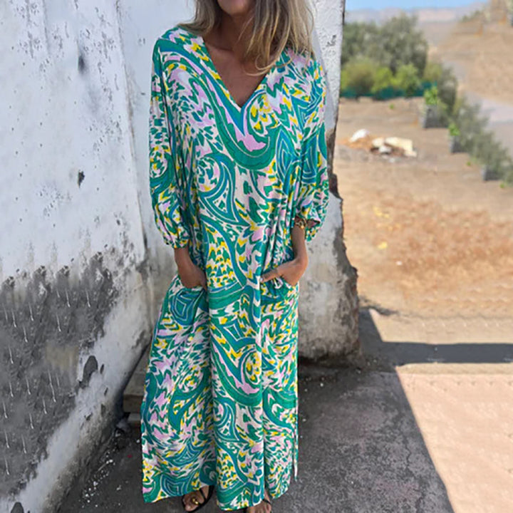Lowri - Stylish V-neck Maxi Dress With Pockets