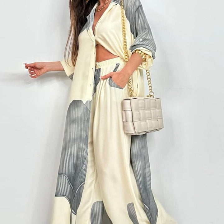 Dionicia - Elegant Button Down Shirt and Drawstring Pant