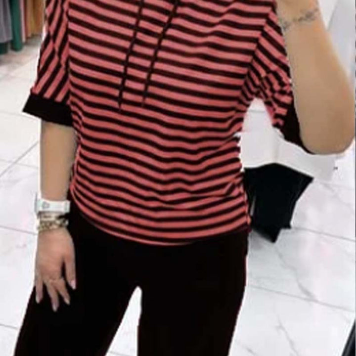 Dwiska - Stripped Top And Solid Pants Set