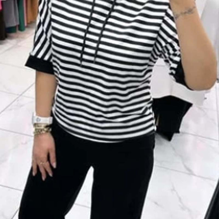 Dwiska - Stripped Top And Solid Pants Set