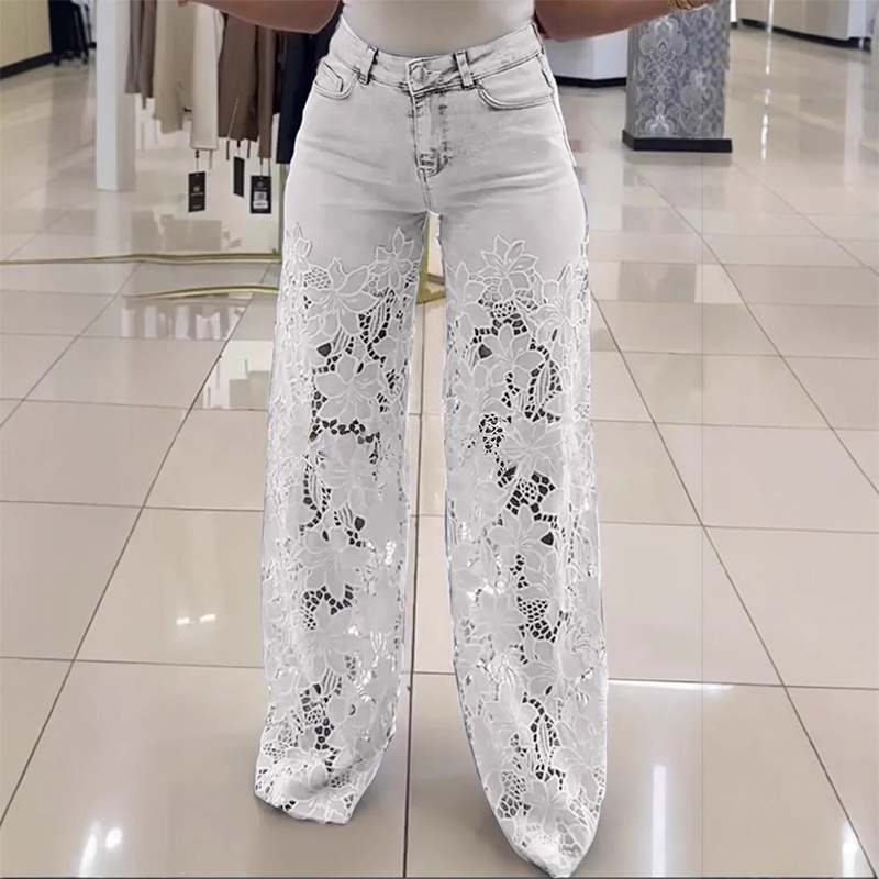 Efthymia - Patchwork Denim Jeans With Fashionable Lace