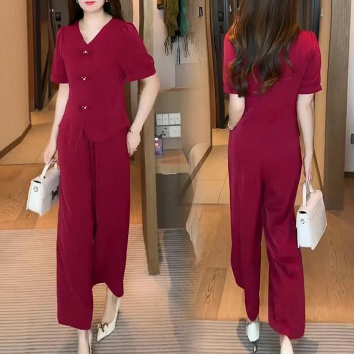Eseniya - Elegant Short Sleeve Two Piece Set