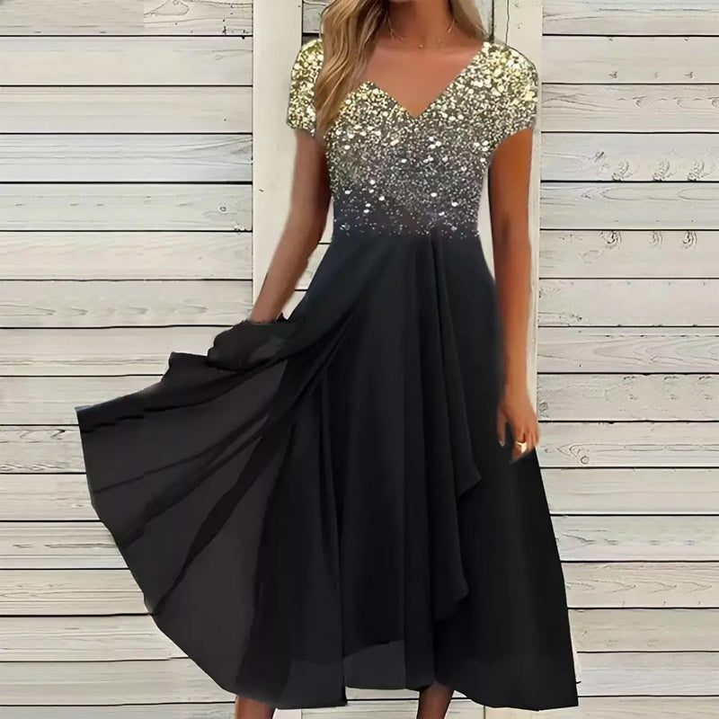 Doina - Stylish V Neck Printed Dress