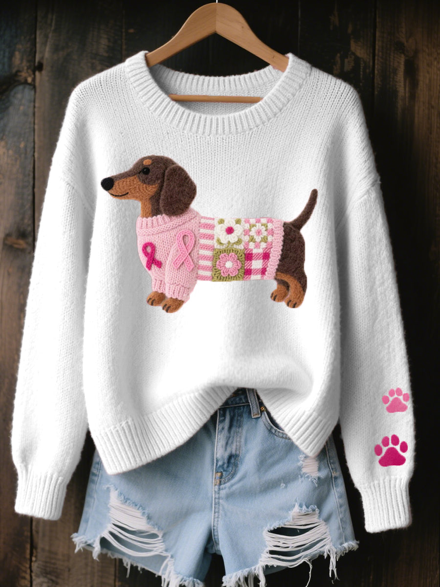 Florana - Wool Felt Art Dachshund Pattern Knitted Sweater