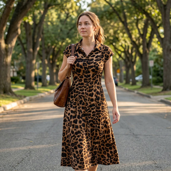 Ameerah - Elegant Leopard Print Dress